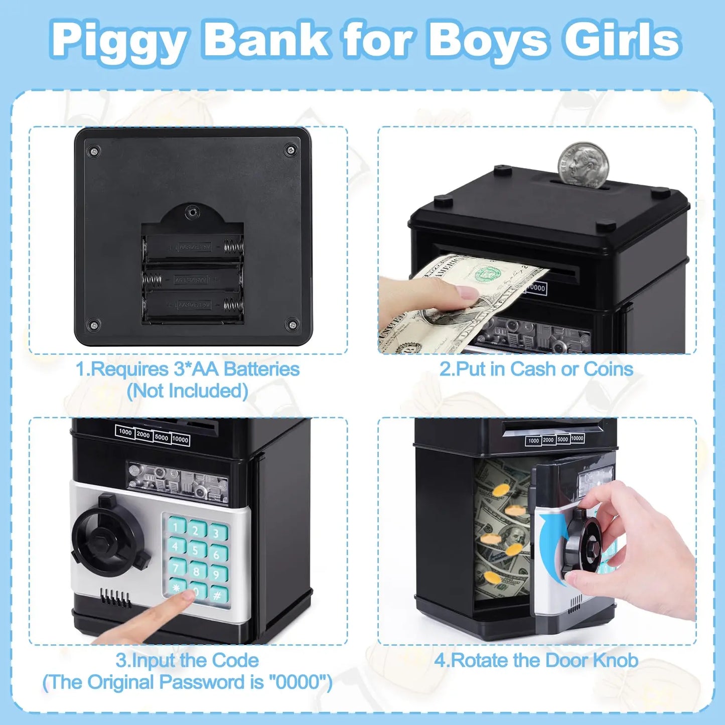 Piggy Bank, (Battery Not Included)Saving Box, Cash Coin Can Safe Bank Electronic Coin Money Bank Gifts Toy ATM Bank, Hot Gift for Boys and Girls